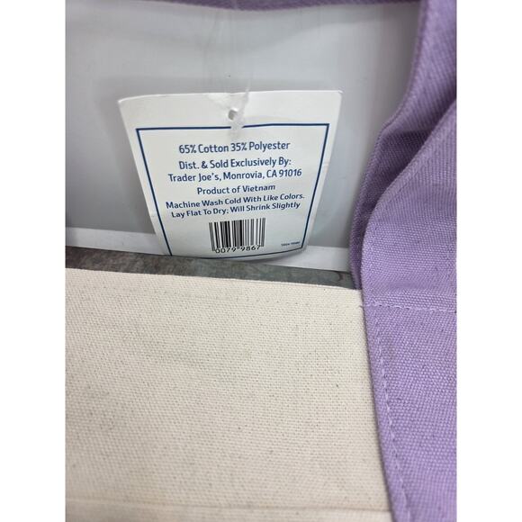 Trader Joes Small Canvas Tote Bag Mini Pastel Lavender Purple New Outside Pocket - Picture 3 of 6